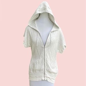 Theory Light Grey Short Sleeve Zippered Hoodie Cardigan Jacket Large L P